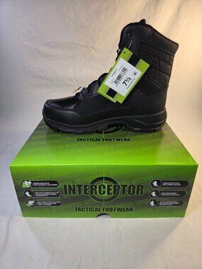 Interceptor Men's Black Leather Tactical Steel Toe Boots Force 2.0 Size 7.5 NWT